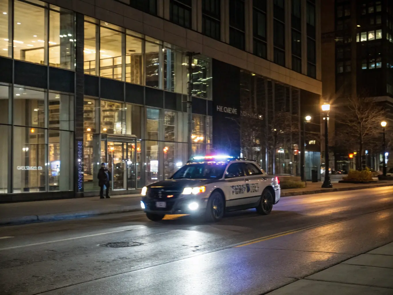 A security vehicle patrols a residential area in Brighton at night, showcasing the mobile patrol service.
