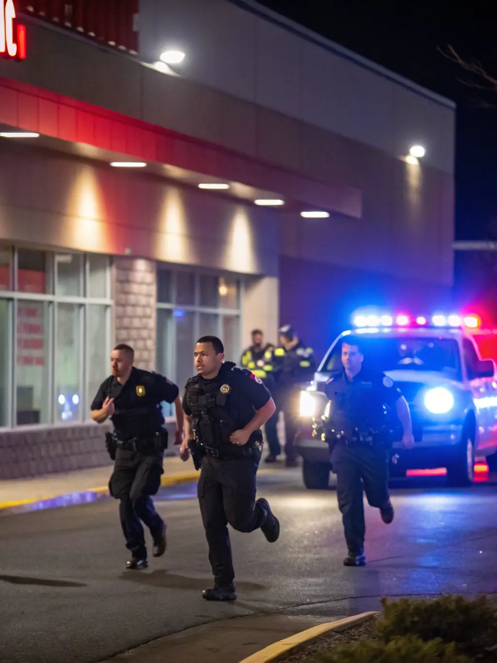 Security personnel responding to an alarm activation at night, demonstrating keyholding and alarm response services.